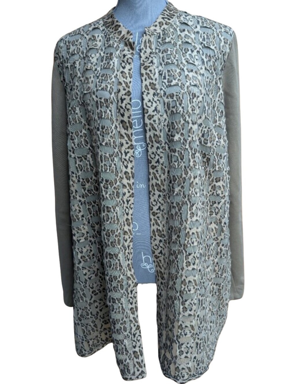 Chico's Size 3 Leopard Duster Blazer Jacket Cardigan Open Front Soft Taupe